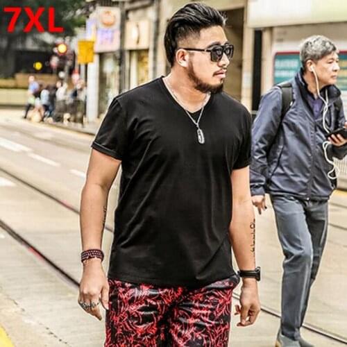 Summer color Big size shirt XL Black male men oversize half sleeve T-shirt collar short sleeved red fat V plus size 7XL 6XL