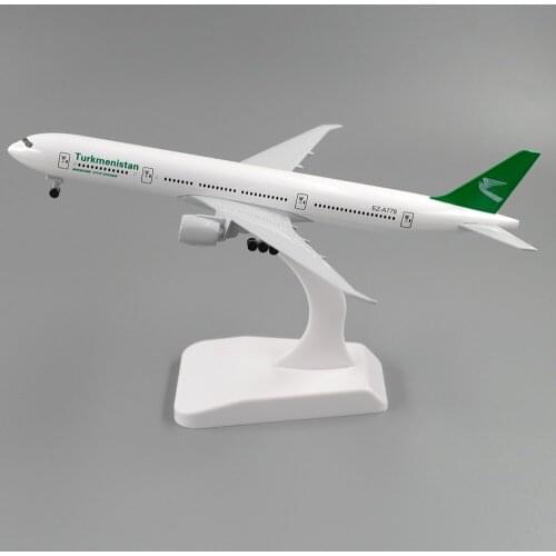 18cm Aircraft Boeing 777 Turkmenistan Airlines Alloy Plane B777 with Wheel Model Toys Children Gift for Collection Decoration