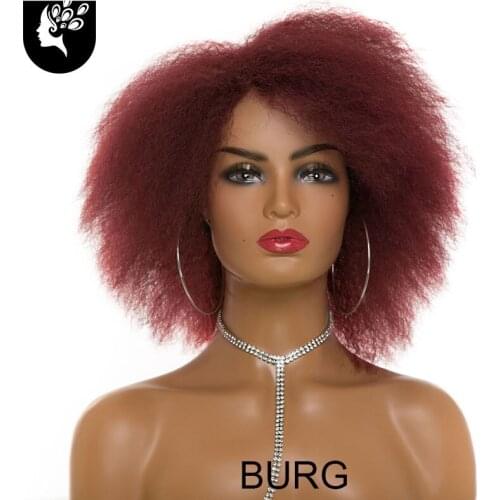 YOUR BEAUTY HAIR Synthetic Afro Wig for Women African Dark Brown Black Red Color Yaki Straight Short Wig Cosplay Hair