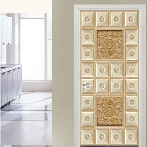 Modern Style Geometric Grid Flowers Door Sticker for Bedroom Living Room Decoration Waterproof PVC Self-adhesive 3D Wall Mural