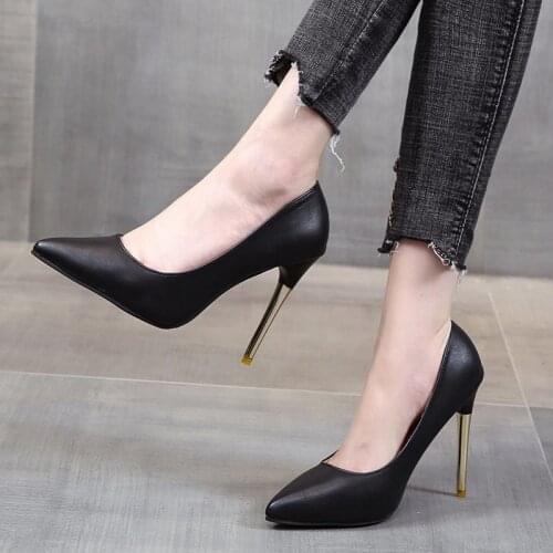 Patent Leather Party Wedding Official Pumps For Women Pointed Toe Solid Slip-On Shallow 11cm Super High Thin Heel Pumps Shoes