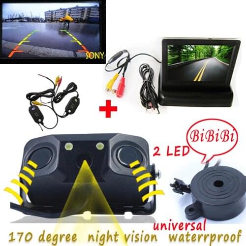 Universal ALL FIT wireless Sound Alarm CCD Car Reverse Rear View Parking Camera Sensor Monitor + 4.3 inch LCD Car Video Monitor
