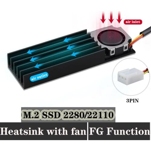 Gdstime M.2 2280 22110 Solid State Hard Disk Fan with Heatsink Heat Radiator Cooer Thermal Pad Cooler for M2 NVME SATA PCIE SSD