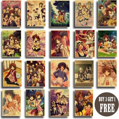 Vintage Anime CLANNAD Retro Poster Art Painting Funny Wall Sticker for Coffee House Bar Room Home Decor