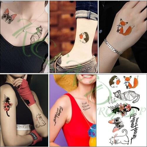 Waterproof Temporary Tattoo letter aminal cat dog fox hedgehog flower tatto stickers flash tatoo fake tattoo for women men kid
