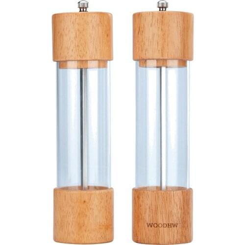 20Pcs/Lot High Quality Wooden Pepper Mills Full Transparent Wood Grinder Black Pepper Seasoning Bottle Manual Masher