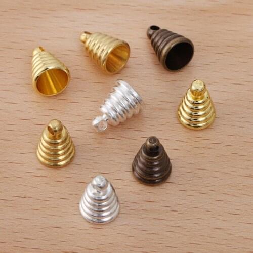 100 PCS 8*9mm Gold Silver Plated Metal Copper Bead Cap Bell Buckle Clasps Hooks End Caps Tassels Cap For Jewelry Making