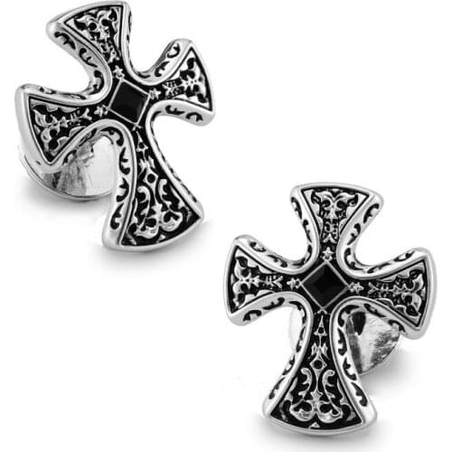 SPARTA White Gold Electroplated Knights Templar Crystal Cufflinks mens Cuff Links + Free Shipping !!! metal buttons