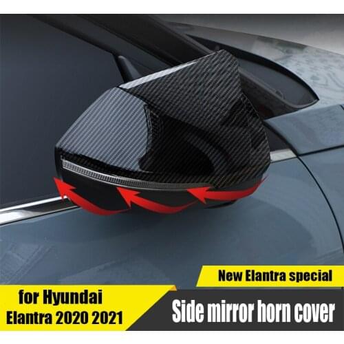 For Hyundai Elantra Avante CN7 2021 ABS rearview mirror protective shell, bright black decorative horn design exterior