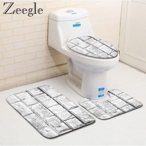 Zeegle Bathroom Mat Set Anti-slip Bath Mat Shower Carpet 3pcs Bathroom Carpet Absorbent Toilet Rug Washable Bathroom Floor Mat