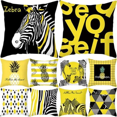 Yellow Cushion Cover Pineapple Zebra Geometric Decorative Pillows For Bedroom Sofa Decor Throw Pillows Cover Mustard Pillo