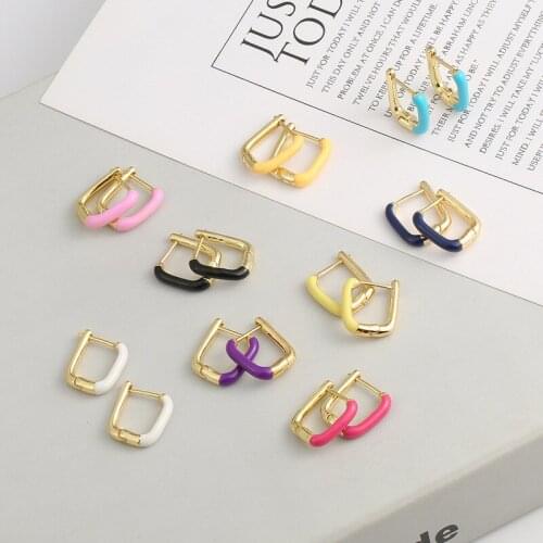 Minar Multi-Type White Yellow Pink Colour Enamel Brass Hoop Earrings for Women Girls Square Earrings Wonderful Accessories