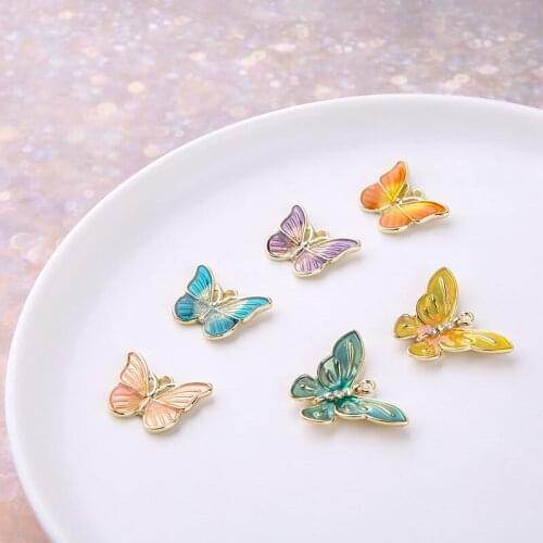 6pcs Korean Style womens Earrings For Girls Fashion Sweet Color Butterfly Stud Earrings Animal Pendant Diy Jewelry Material