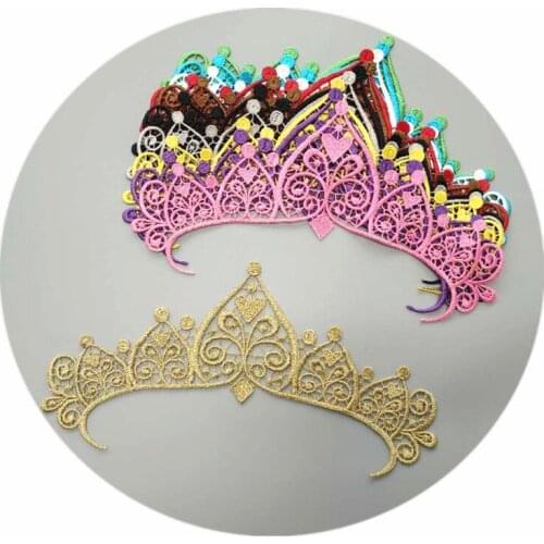1Piece Crown Lace Embroidered Cloth Patch Stickers Color Gold Wedding Headdress Dance Clothing Clothing Accessories