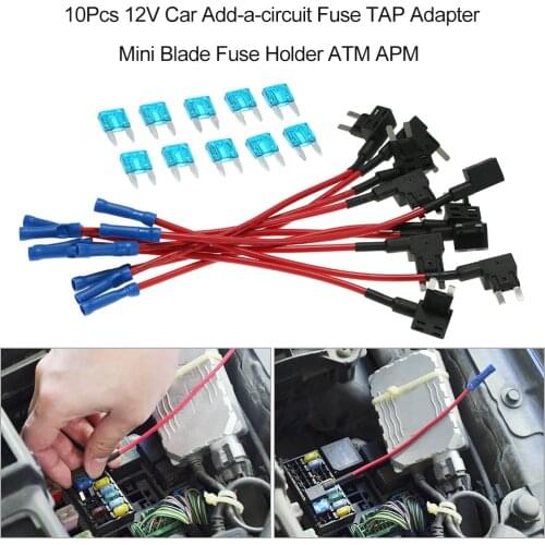 10Pcs 12V Car Add-a-circuit Fuse TAP Adapter Mini Blade Fuse Holder ATM APM Circuit Insurance