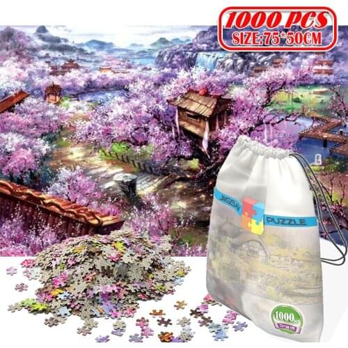 1000Pcs 3D Paper Jigsaw Puzzle for adults kids toys puzzles wooden Educational Toys Decoration Stickers Peach Blossom