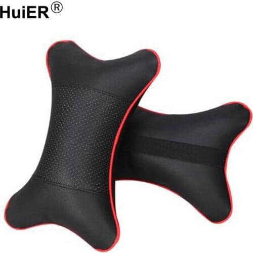 2PCS Auto Car Pillows for the Neck Headrest Neck Pillow High PU Leather Car-Styling Breathable Hole-digging Car Vehicle Neck
