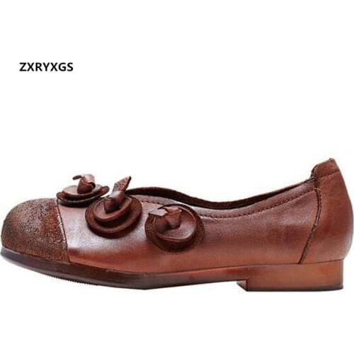 2021 New Classic Retro Round Toe 100% Genuine Leather Women Fashionable Shoes Flat Non-slip Wear Comfortable Shoes Womens Shoes