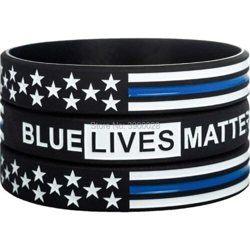 300pcs Blue Lives Matter Thin Blue Line with American USA Flag Silicone Wristband Bracelet Free Shipping By DHL