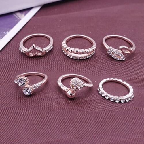5Pcs Random Mixed Lots Ring Crystal Rhinestone Gold Sliver Charm Finger Rings Wedding Party Jewelry Valentines Day Present