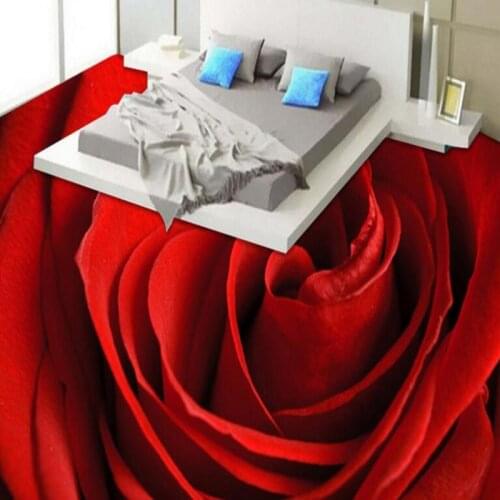 Beibehang Large custom flooring aesthetic romantic red roses waterproof anti - skid thickening bathroom 3d floor tiles