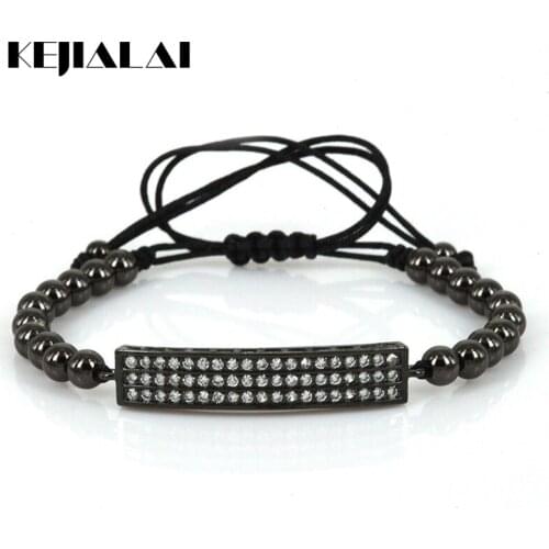 KEJIALAI Brand Beads Bracelets for Men Cubic Zirconia Square Pendant Adjustable Bracelet Men Jewelry Gifts for Father NS-024