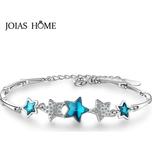 JoiasHome 925 sterling silver womens bracelet blue starry bracelet student party gift size 16cm + 3.5cm extension chain