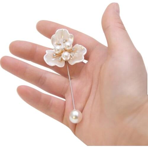 Camellia pin pearl one word pin to prevent going naked collar brooch simple temperament corsage jacket accessories cardigan pin
