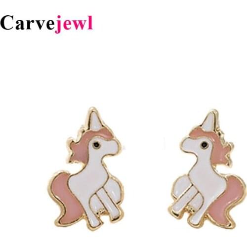 Carvejewl Cute Unicorn stud Earrings Classic fashionable hand painted enamel earring for Women Birthday Anniversary Gift jewelry