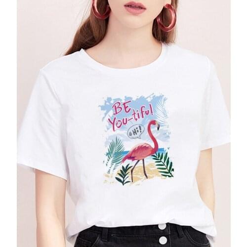 T-shirt Women Flamingo Cute Short Sleeve Fashion Printed Summer Lady Womens Clothing Tops Tshirt Harajuku Tees Female T Shirt