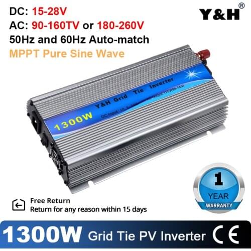 1300W Grid Tie Solar Inverter MPPT Pure Sine Wave Micro Inversor DC10.8-30V PV Input AC120V/220V for 12V Solar Panel Home System