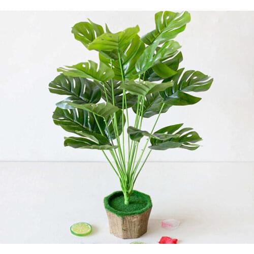 49cm 18Heads Artificial Green Monstera Leaves Home Decor Fake Plants Bunch Garden Living Room Bedroom Summer Wedding Decoration