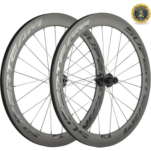SUPERTEAM 60mm Carbon Clincher Wheelset 100% Full Carbon wheels with CX3 Hub Carbon Road Bike Disc Brake Wheels