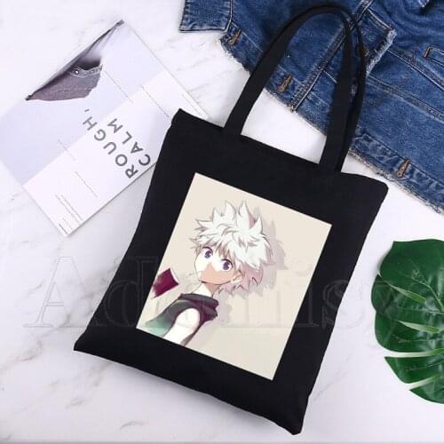 Killua Zoldyck Devil Eye Anime Hunter X Hunter Graphic Cartoon Print Shopping Bags Girls Fashion Casual Pacakge Hand Bag Black