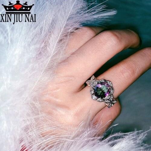 Hit seven stone ring in Europe and the lace hollow-out the rainbow gem party presents an Mosaic Rhinestone engagement ring