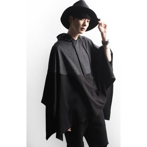 Korean version of hip-hop Cape Hoodie fashion mens Cape Coat dark medium-length fashion bat shirt loose