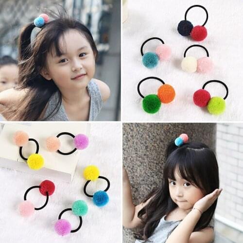 Hot 1PC Cute Double Ball Pom Hair Rope For Kids Gum for Women Hair Band child Head Accessories