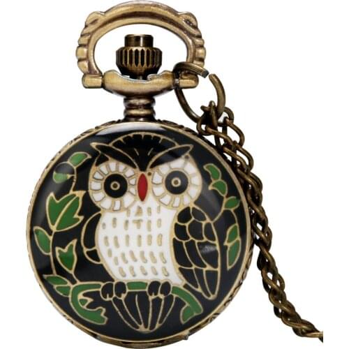 Little Cute Mini Size Small Dial Owl Bronze Quartz Pocket Watch Lovely Necklace Clock Hour Pendant for Boys Girls Gifts Relogio