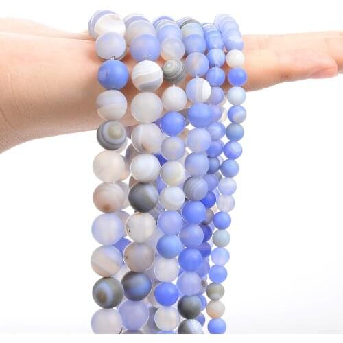 Frosted Natural Stone Beads Blue Sardonyx Agate Loose Spacer Beads for Jewelry Making Bracelets Necklace Accessories 6/8/10MM