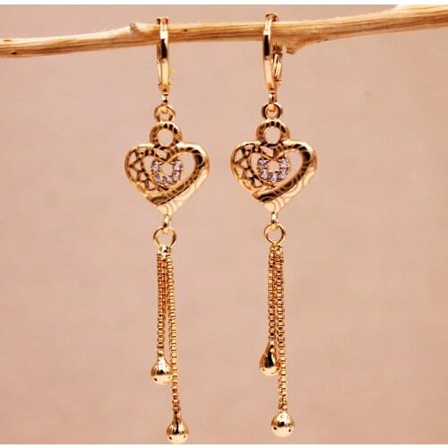 Trendy Dangle Drop Gold Plated Copper Heart Earrings White Stone For Women Girls Fashion Jewelry Accessories Party Wedding Gift