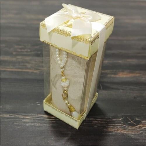 Beige Gold Color Dowry Prayer Prayer Rug Set Prayer Rug and Pearl Rosary Square Set Religious Gift