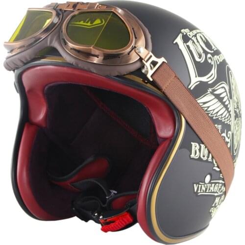 Motorcycle Helmet Leather Scooter Classic Retro Vintage Open Face Helmet Casque Moto Scooter Chopper Cruiser Helmet With Glasses