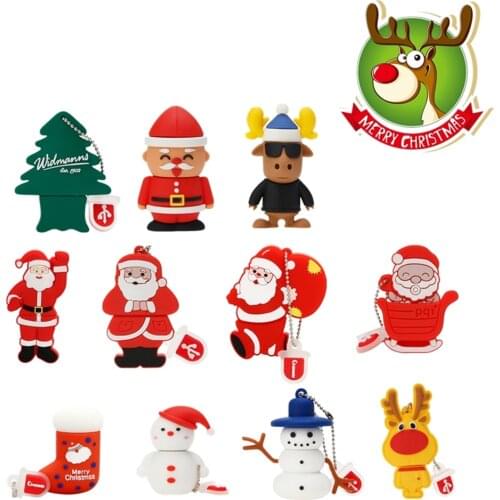 Cartoons Santa Claus Pendrive 128GB 64GB Cle Usb Flash Drives 32GB Christmas Tree Pen Drive 16GB 8GB 4GB Memoria Stick Disk Gift