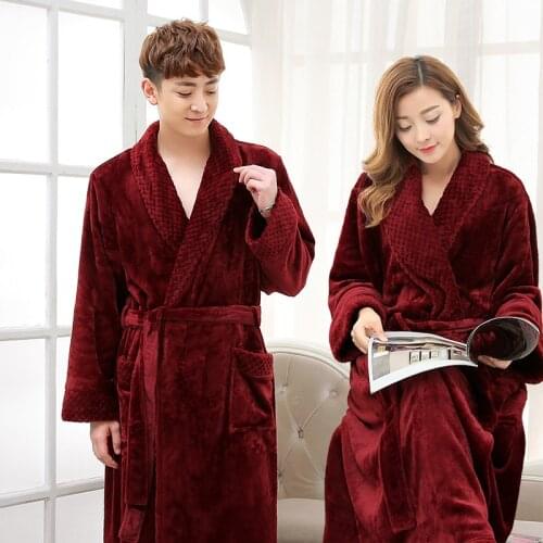 Winter Autumn Soft Flannel Lovers Women Men Bathrobes Warm Thickened Dressing Gown Sleepwear Nightgown Home Hotel Clothes