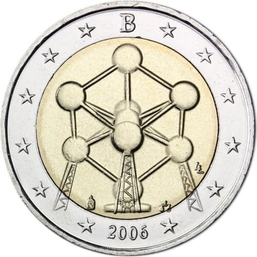 Real Original Coins True Euro Collection Commemorative Coin Unc Belgium 2006 Atomic Tower 2 Euro