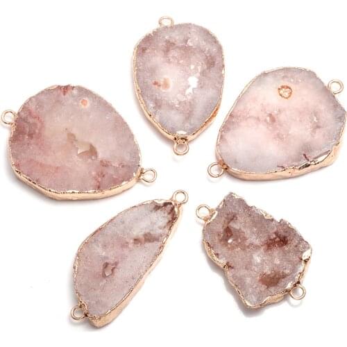 Irregular White Quartz Natural Druzy Agates Pendant Connectors Double Hole 30-45mm Size Pick for DIY Jewelry Making