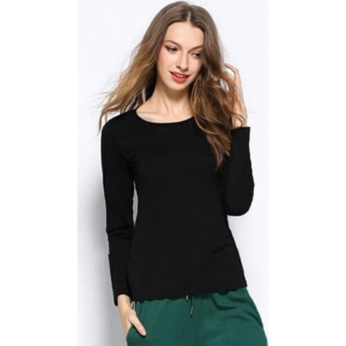 2019 new loose casual autumn and winter womens 100% cotton long-sleeved t-shirt female wild large size multi-color shirt