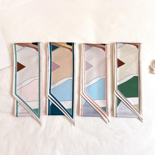 KOI LEAPING New fashion female decorative scarf female literary geometric silk scarf narrow streamers four seasons tied bag