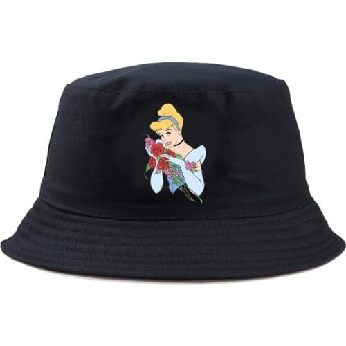 Disney Cinderella Princess Bucket Hat Cotton Panama Spring Woman Reversible Girls Colorful Fishing Hat Graphic Sweet Hat 58 cm