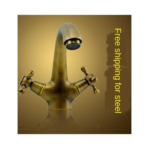 All-copper European antique brushed hot and cold water basin faucet European-style garden basin faucet Send 60cm faucet hose 2pc